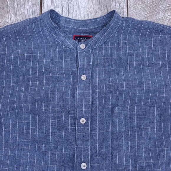 Untuckit Shirt Mens XL Slim Fit Blue Plaid Linen Blade Button Long Sleeve Top - Picture 5 of 7